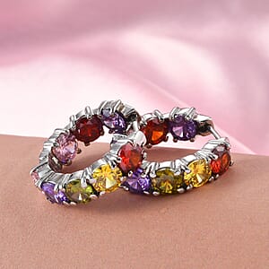 Simulated Multi Color Diamond Inside Out Hoop Earrings in Stainless Steel