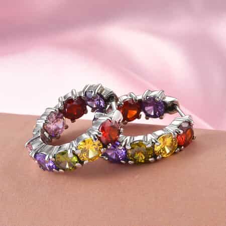 Simulated Multi Color Diamond Inside Out Hugie Hoop Earrings in Stainless Steel image number 1