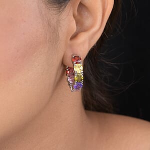 Simulated Multi Color Diamond Inside Out Hoop Earrings in Stainless Steel