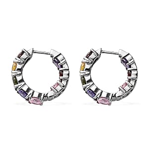 Simulated Multi Color Diamond Inside Out Hoop Earrings in Stainless Steel