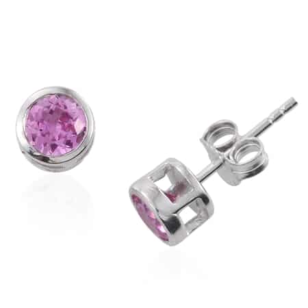Lab Created Pink Sapphire Stud Earrings in Sterling Silver 1.20 ctw  image number 0