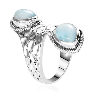 Artisan Crafted Larimar Engraved Bypass Ring in Sterling Silver (Size 10.0) 8 Grams 4.40 ctw