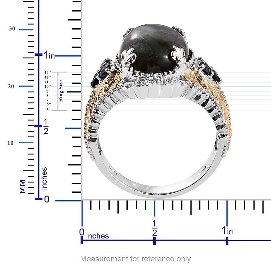 Malagasy Labradorite and Kanchanaburi Blue Sapphire 14K Yellow Gold and Platinum Over Sterling Silver Openwork Ring (Size 8) 10.590 cts