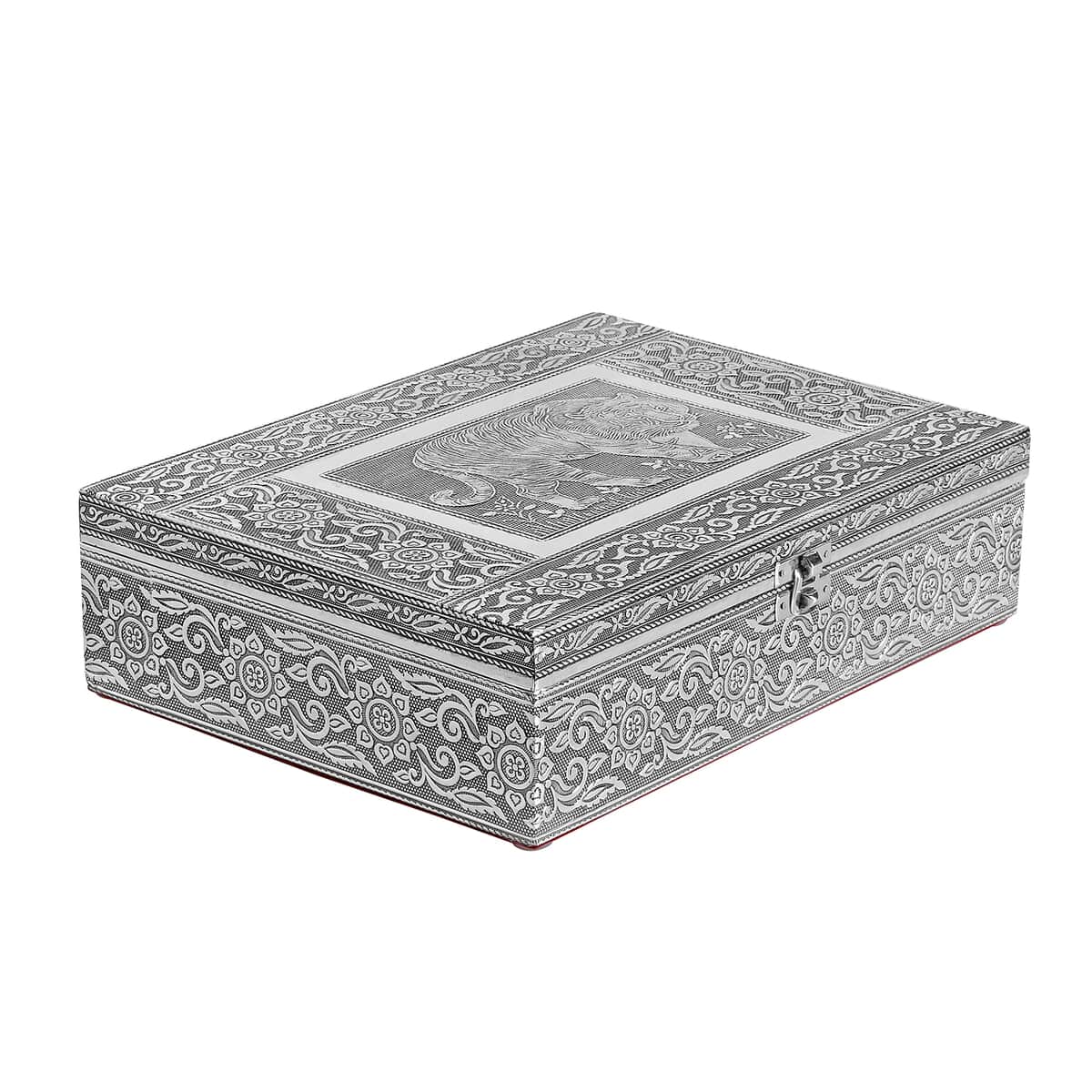 Handcrafted Aluminum Oxidized Tiger Pattern 2 Tier Jewelry Box image number 0