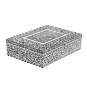 Handcrafted Aluminum Oxidized Tiger Pattern 2 Tier Jewelry Box