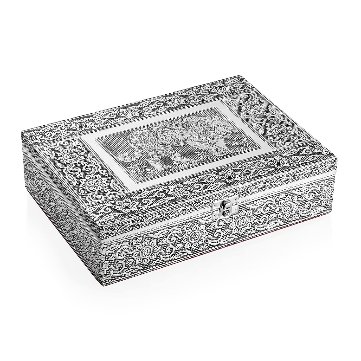 Handcrafted Aluminum Oxidized Tiger Pattern 2 Tier Jewelry Box