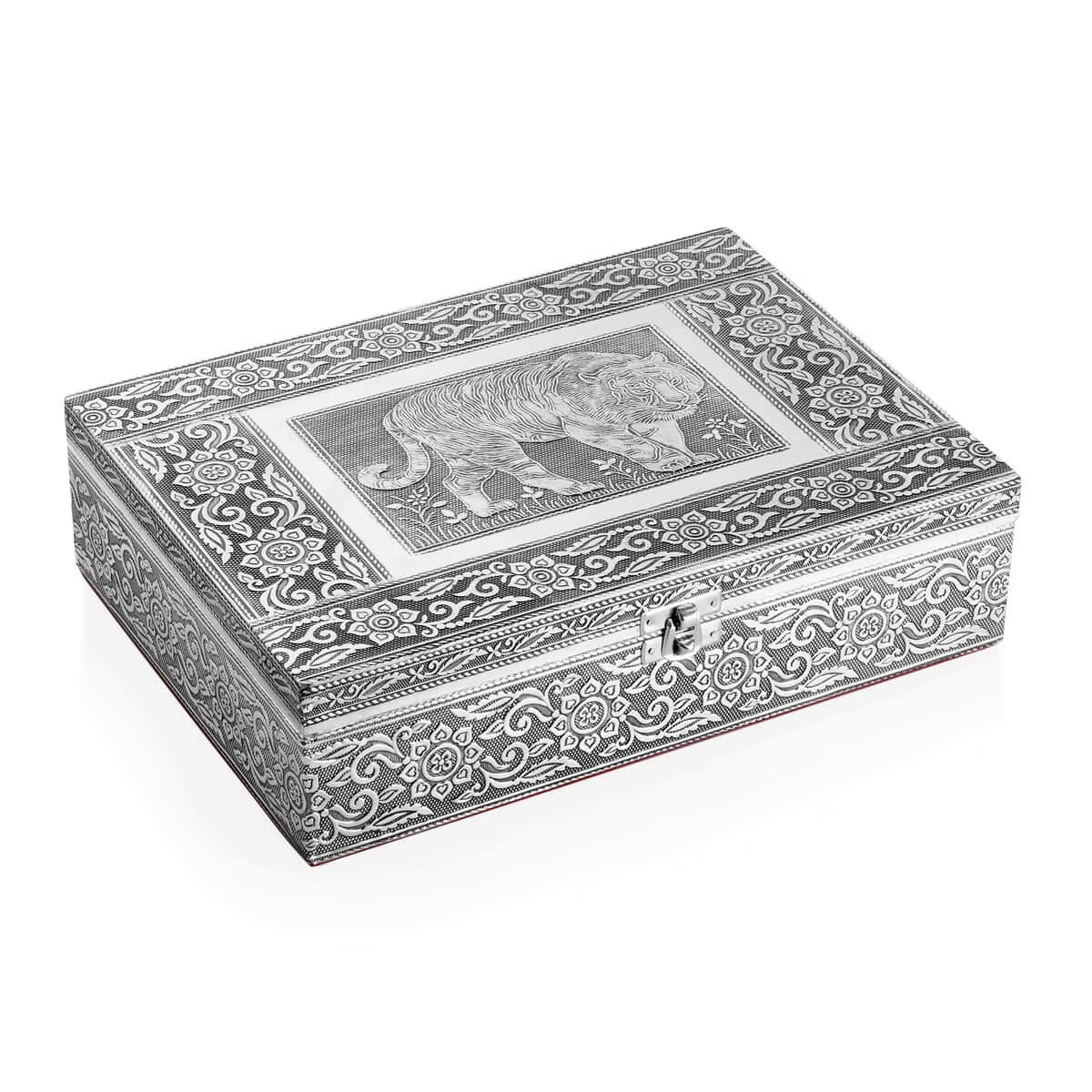 Handcrafted Aluminum Oxidized Tiger Pattern 2 Tier Jewelry Box image number 1