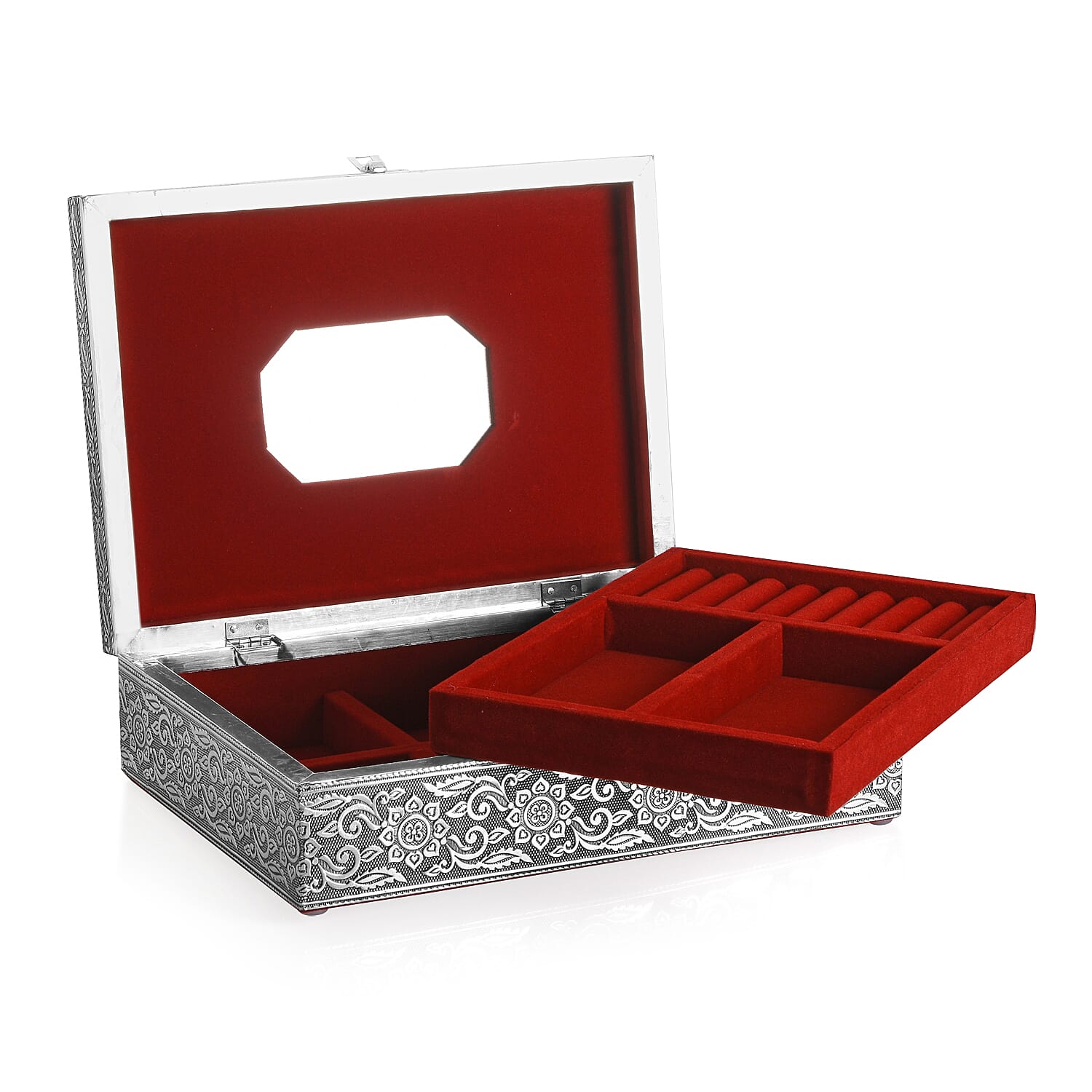 Handcrafted Aluminum Oxidized Tiger Pattern 2 Tier Jewelry Box