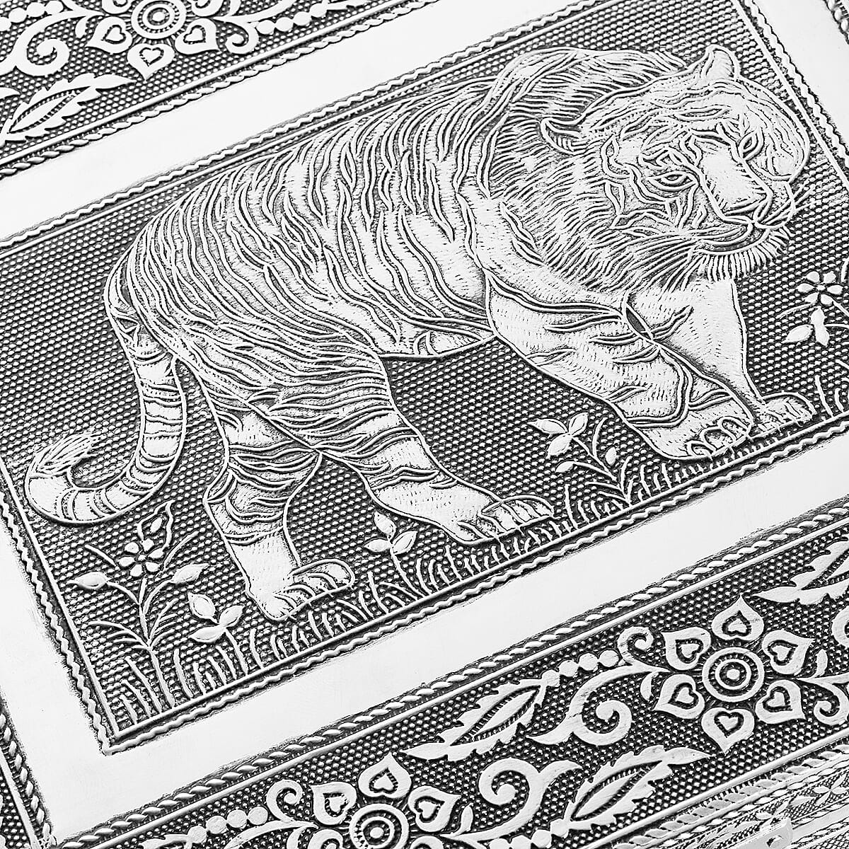 Handcrafted Aluminum Oxidized Tiger Pattern 2 Tier Jewelry Box