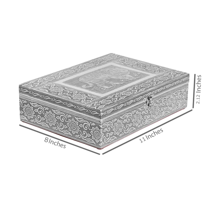 Handcrafted Aluminum Oxidized Tiger Pattern 2 Tier Jewelry Box