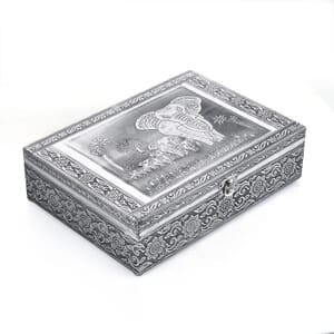 Handcrafted Aluminum Oxidized Elephant Family Pattern 2 Tier Jewelry Box