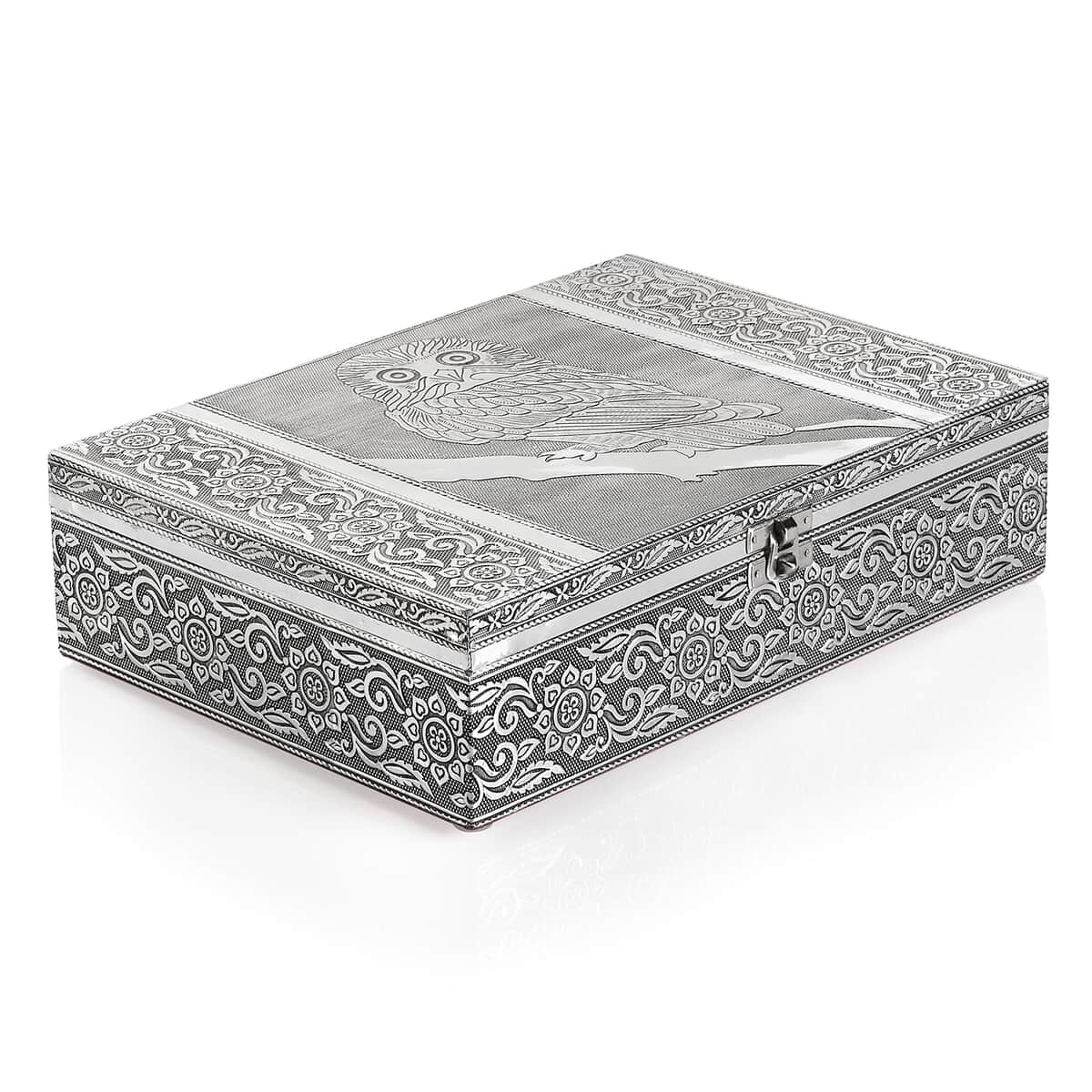 Handcrafted Aluminum Oxidized Owl Pattern 2 Tier Jewelry Box image number 0