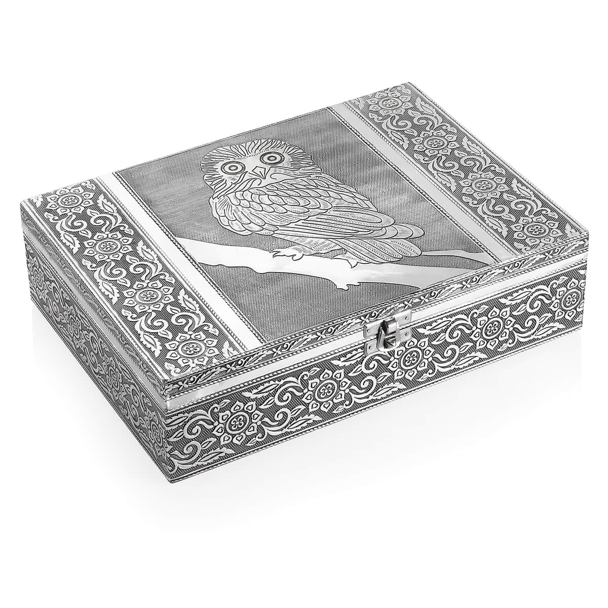 Handcrafted Aluminum Oxidized Owl Pattern 2 Tier Jewelry Box image number 2