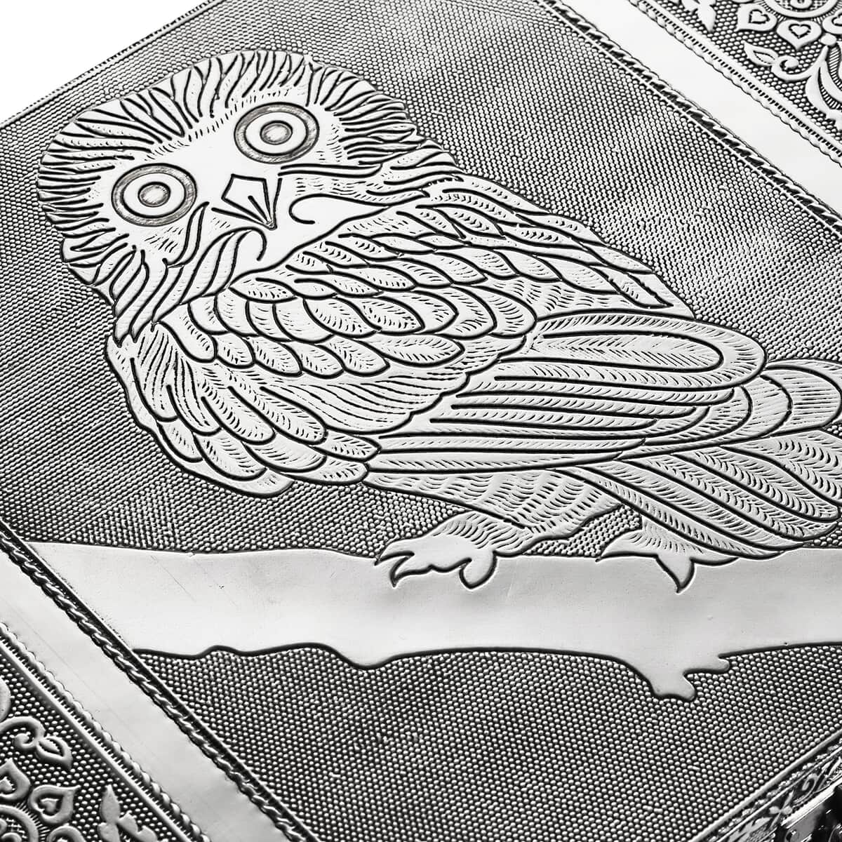 Handcrafted Aluminum Oxidized Owl Pattern 2 Tier Jewelry Box image number 6