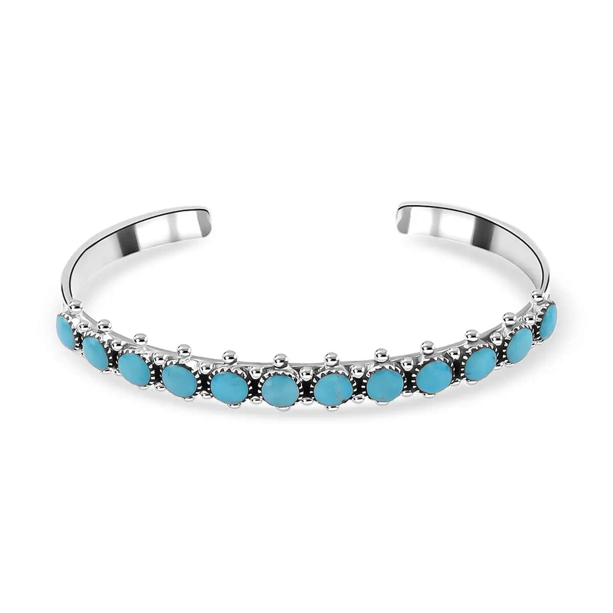 Santa Fe Style Kingman Turquoise Cuff Bracelet in Sterling Silver (7.50 in) 2.50 ctw image number 0