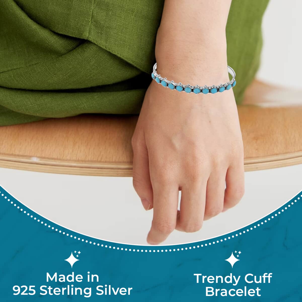 Santa Fe Style Kingman Turquoise Cuff Bracelet in Sterling Silver (7.50 in) 2.50 ctw image number 2