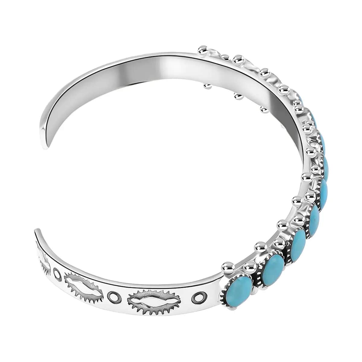 Santa Fe Style Kingman Turquoise Cuff Bracelet in Sterling Silver (7.50 in) 2.50 ctw image number 3