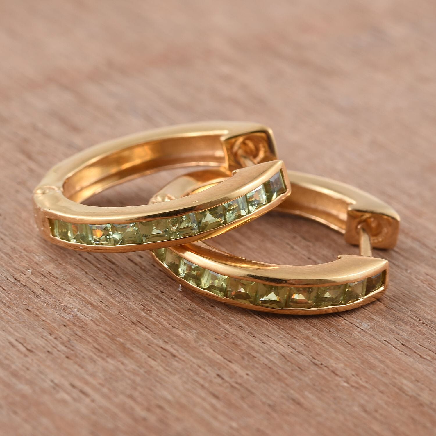 Ambanja Demantoid Garnet Hoop Earrings in 14K Yellow Gold Over Sterling Silver 1.15 ctw