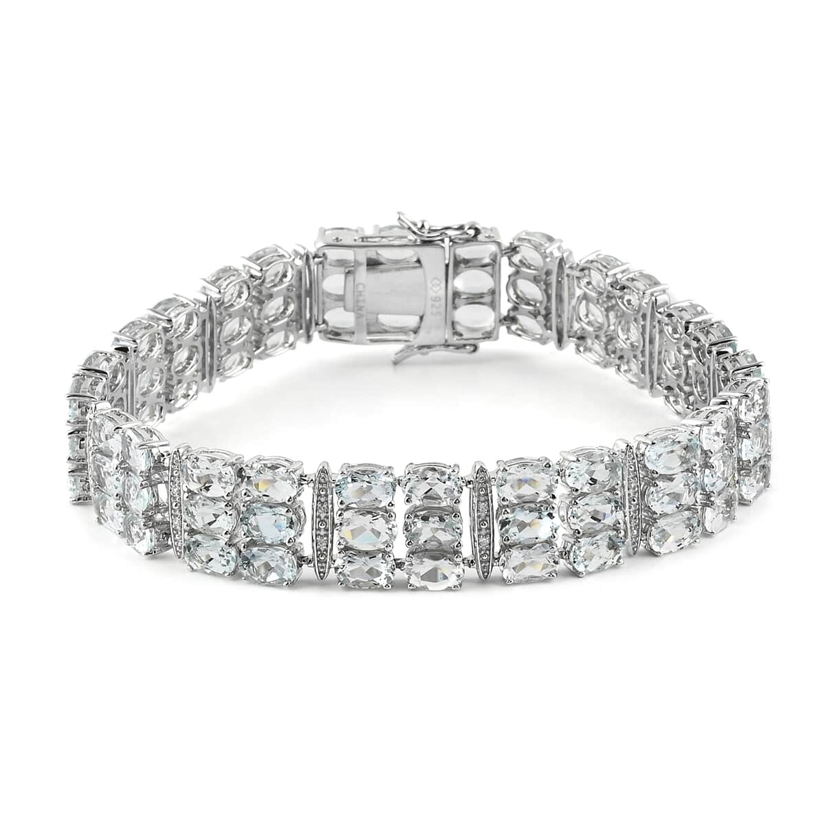 Mangoro Aquamarine and White Zircon Bracelet in Sterling Silver (8.00 In) 32.44 ctw image number 0