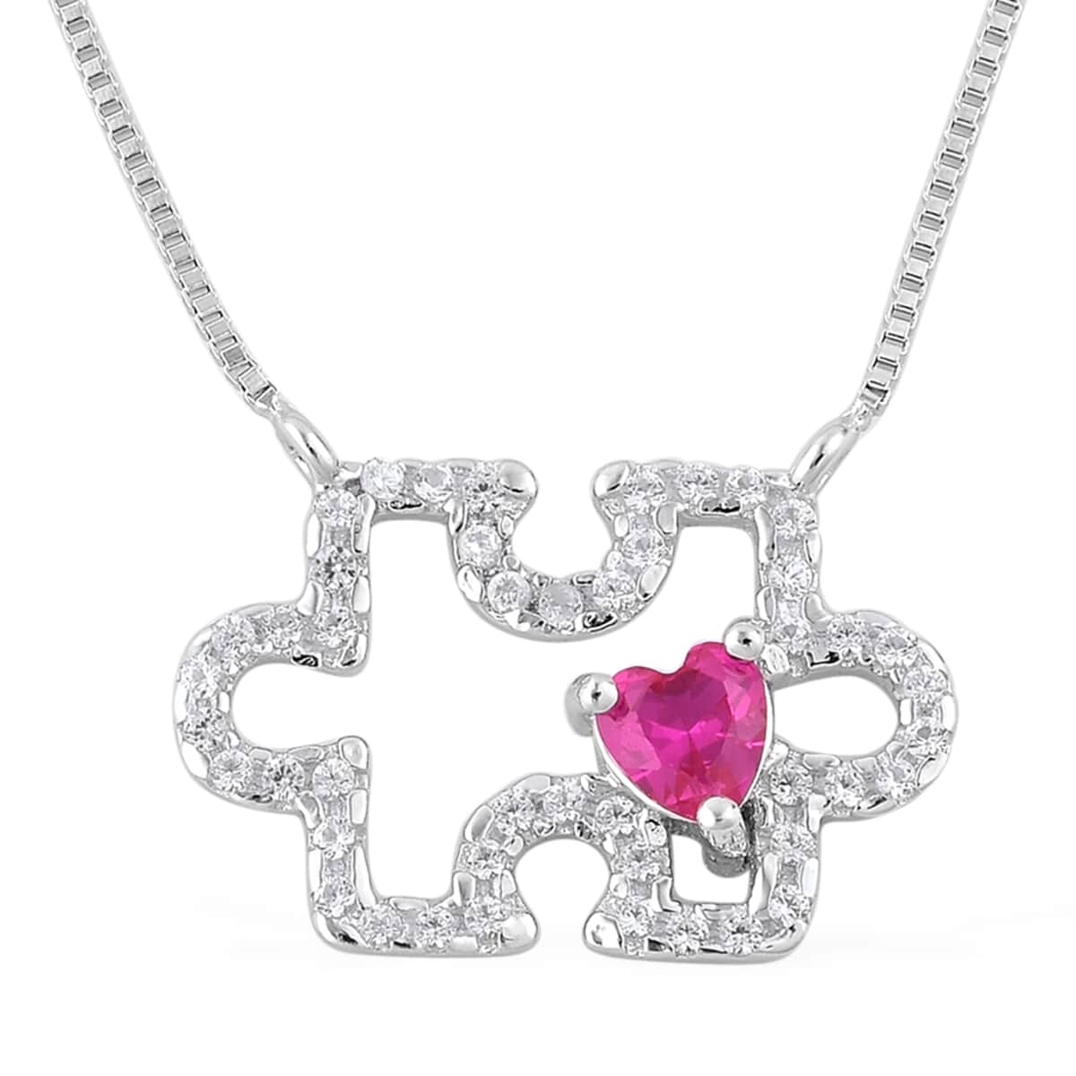 Lab Created Ruby and Lab Created White Sapphire Necklace 18 Inch in Sterling Silver image number 1