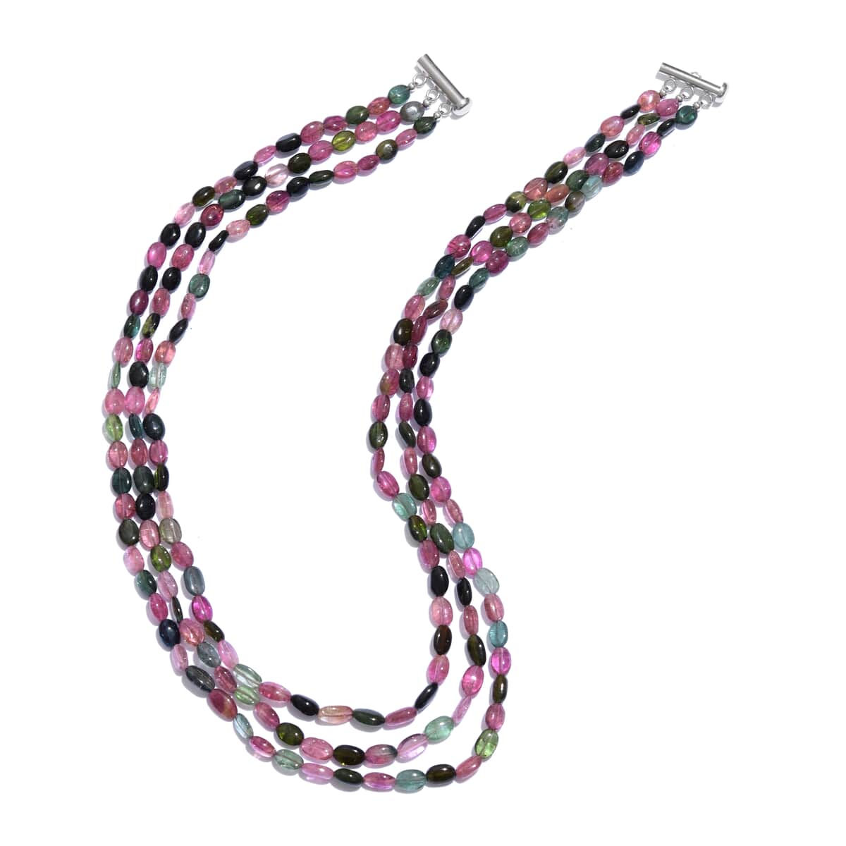 Multi-Tourmaline Beaded Stretch Bracelet and Multi Strand Necklace in Sterling Silver (18.00 In) 317.50 ctw image number 1