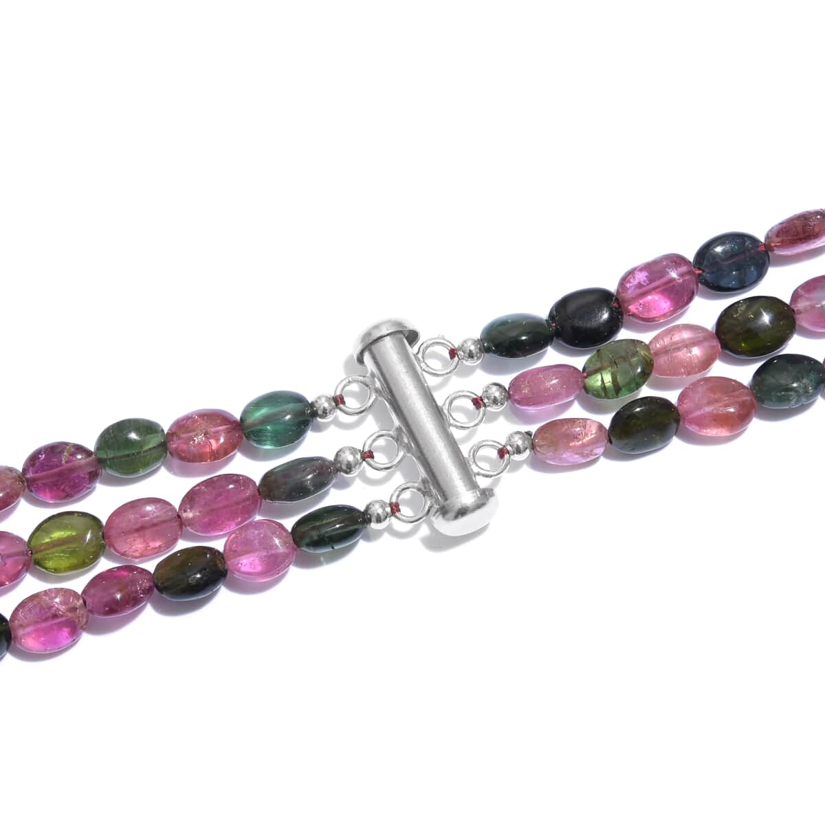 Multi-Tourmaline Beaded Stretch Bracelet and Multi Strand Necklace in Sterling Silver (18.00 In) 317.50 ctw image number 3
