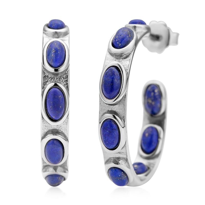 Lapis Lazuli Earrings in Stainless Steel, Inside Out Hoops For Women, Blue Earrings