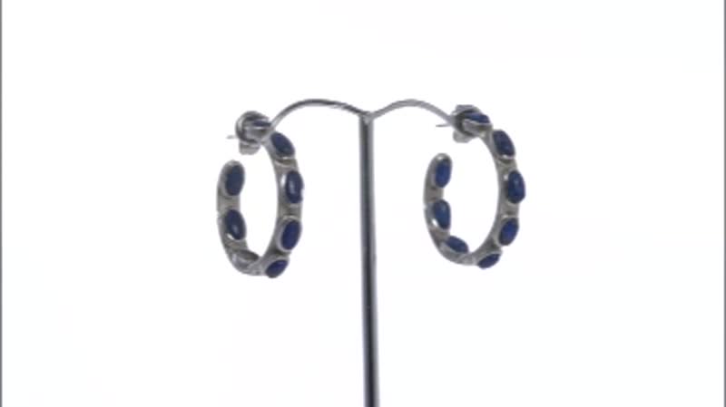 10.00 ctw Lapis Lazuli Stainless Steel Inside Out Half Hoop Earrings