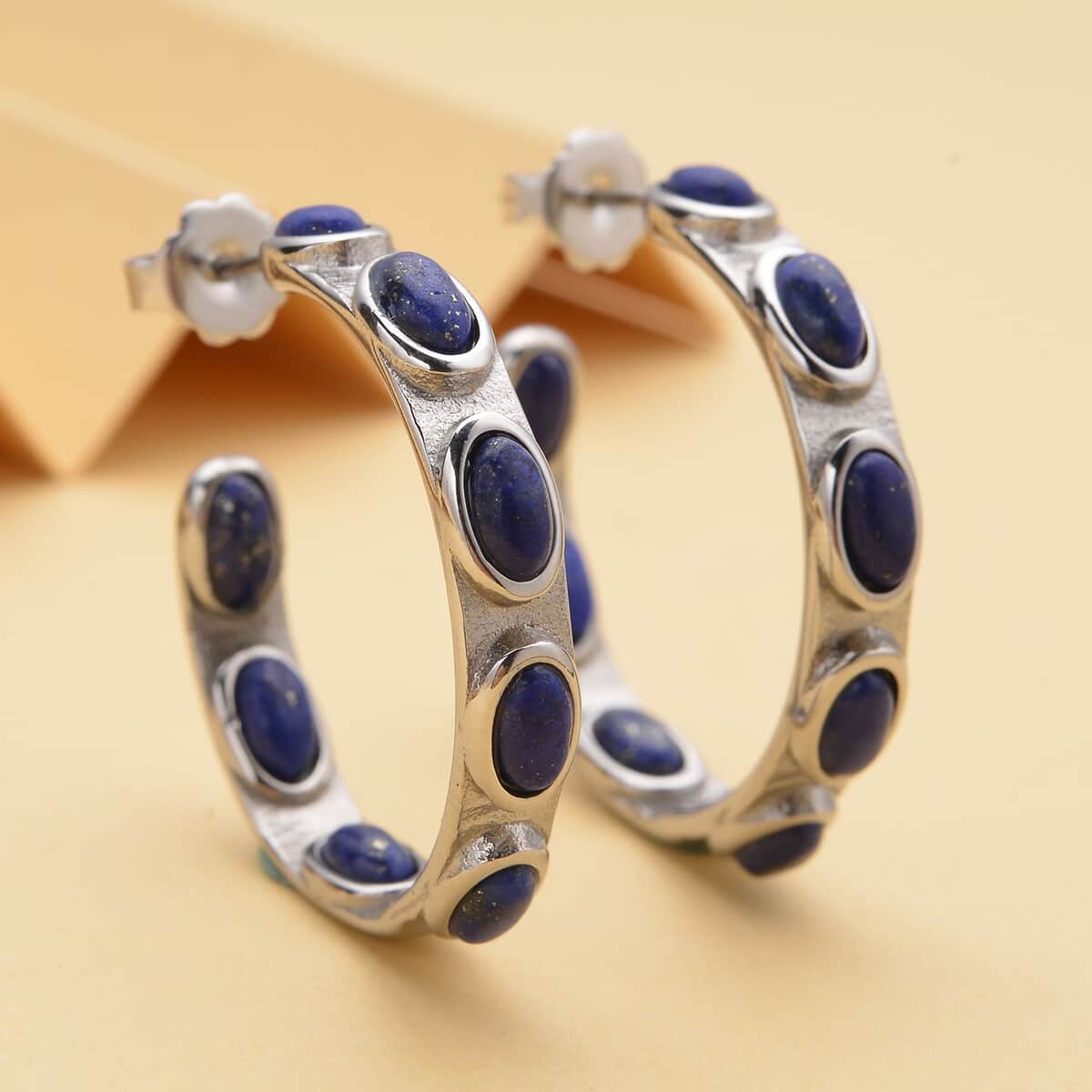 Lapis Lazuli Earrings in Stainless Steel, Inside Out Hoops For Women, Blue Earrings image number 1
