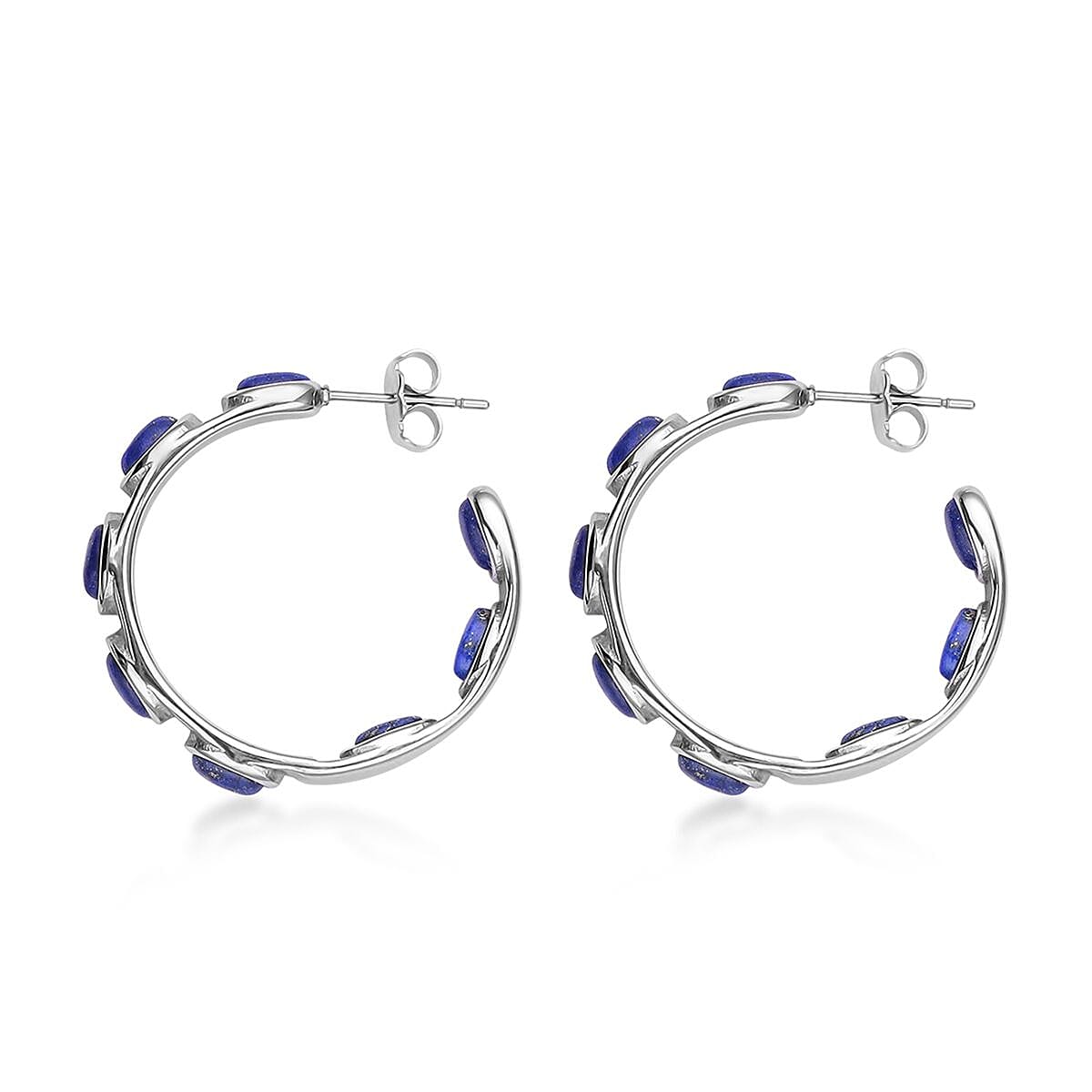 Lapis Lazuli Earrings in Stainless Steel, Inside Out Hoops For Women, Blue Earrings