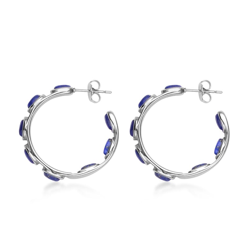Lapis Lazuli Earrings in Stainless Steel, Inside Out Hoops For Women, Blue Earrings