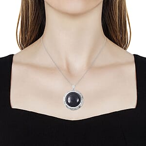 Blue Goldstone Locket Pendant Necklace For Women in Stainless Steel Anniversary Wedding Promise Necklace 24 Inches
