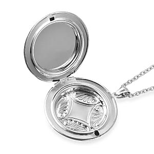 Blue Goldstone Locket Pendant Necklace For Women in Stainless Steel Anniversary Wedding Promise Necklace 24 Inches