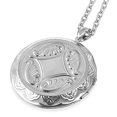 Blue Goldstone Locket Pendant Necklace For Women in Stainless Steel Anniversary Wedding Promise Necklace 24 Inches