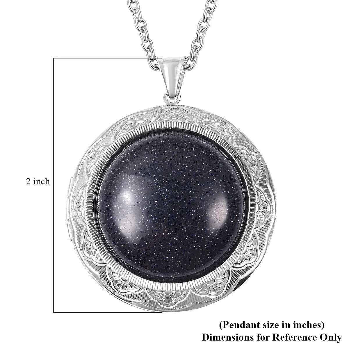 50.00 ctw Blue Goldstone Pendant Necklace 24 Inches in Stainless Steel Locket