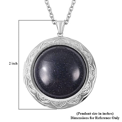 Blue Goldstone Locket Pendant Necklace For Women in Stainless Steel Anniversary Wedding Promise Necklace 24 Inches