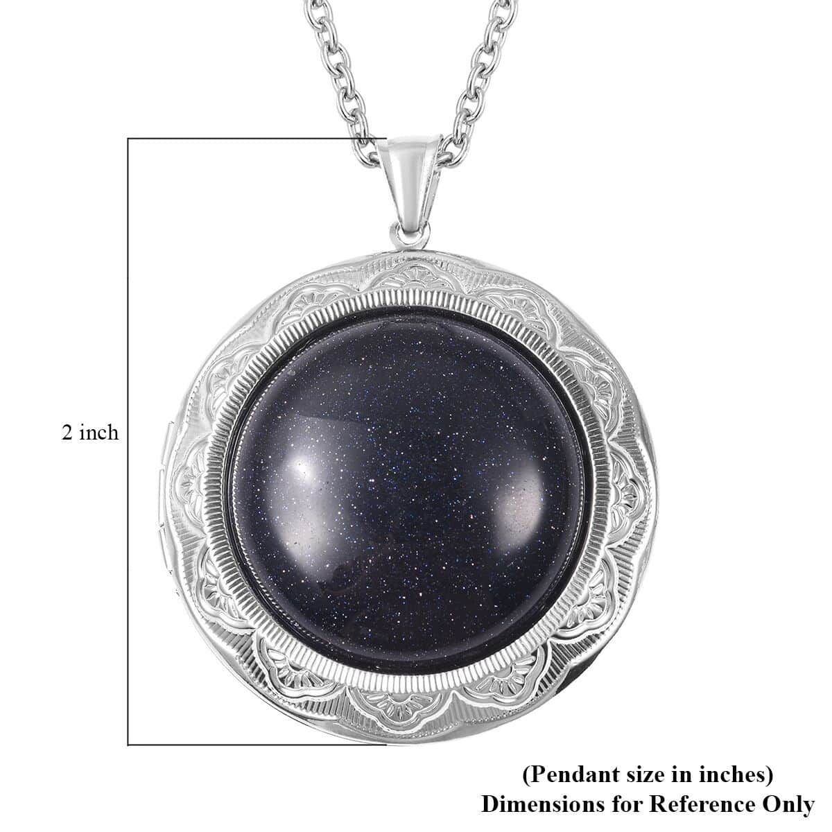 Blue Goldstone Locket Pendant Necklace For Women in Stainless Steel Anniversary Wedding Promise Necklace 24 Inches image number 5