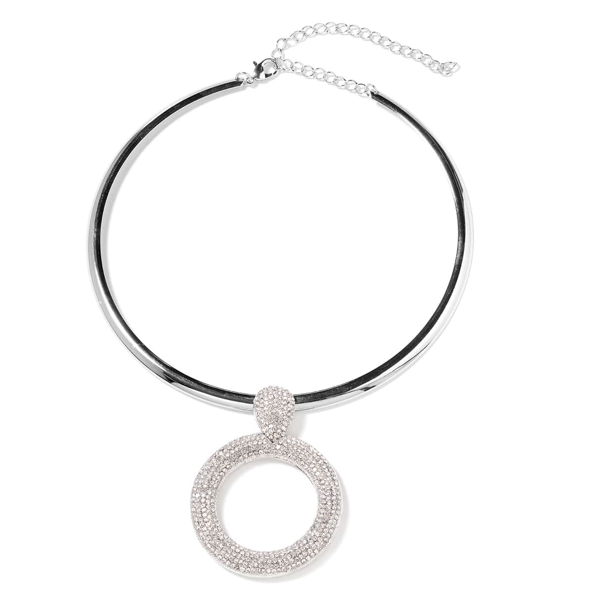 White Austrian Crystal Pendant With Collar Necklace 16-21 Inch in Silvertone image number 0