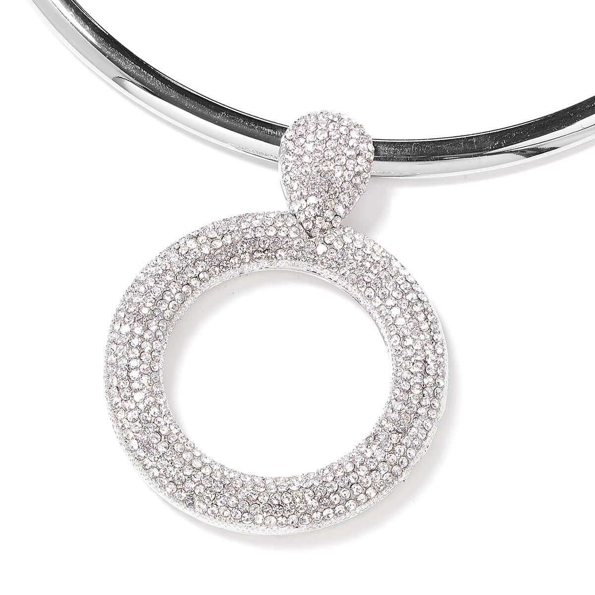 White Austrian Crystal Pendant With Collar Necklace 16-21 Inch in Silvertone image number 1
