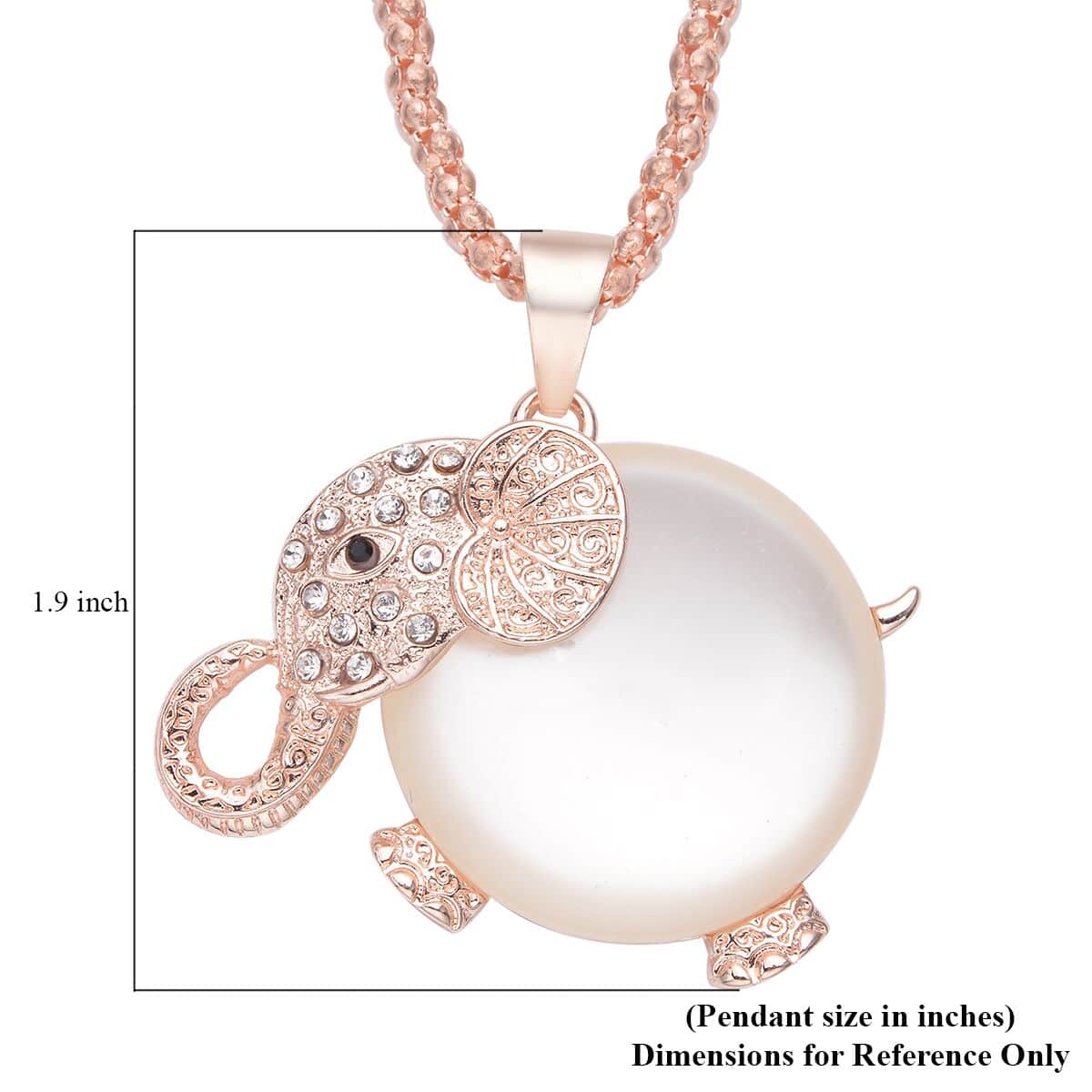 Simulated Cats Eye and Austrian Crystal Elephant Pendant Necklace 32 Inches in Rosetone image number 5