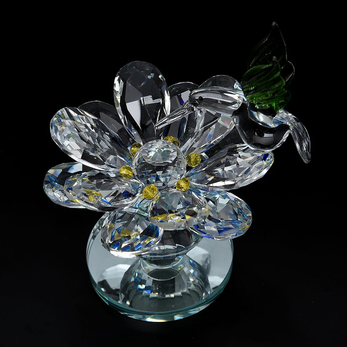 "Home Decorative Crystal Multi Color Lotus  Flower with green bird Material:alloy+glass Weight:265gm Size:4.13*3.93inches" image number 1