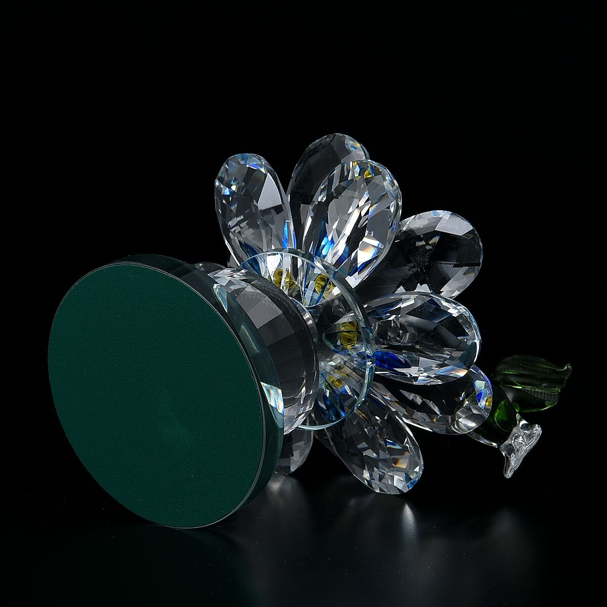 "Home Decorative Crystal Multi Color Lotus  Flower with green bird Material:alloy+glass Weight:265gm Size:4.13*3.93inches" image number 2