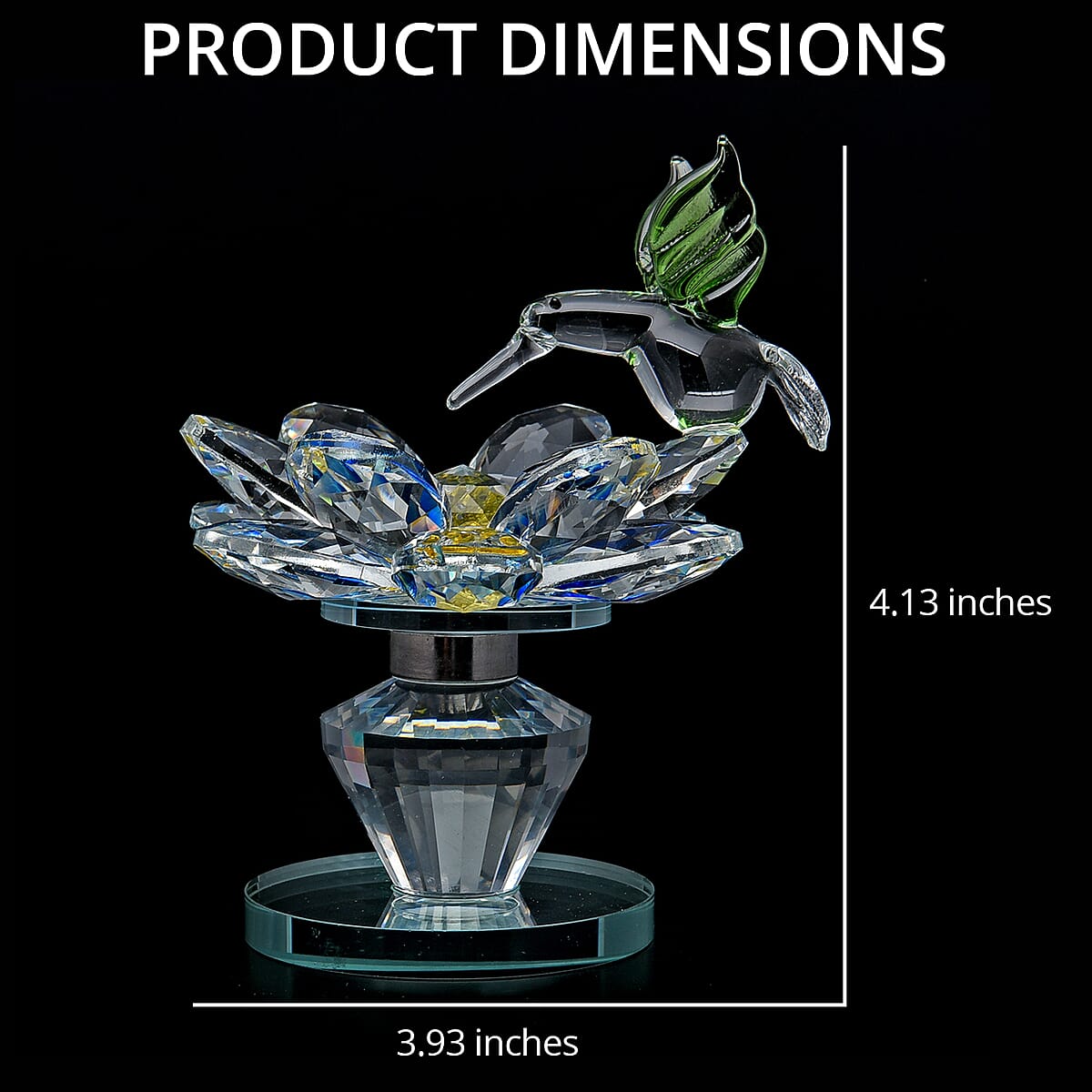 "Home Decorative Crystal Multi Color Lotus  Flower with green bird Material:alloy+glass Weight:265gm Size:4.13*3.93inches" image number 3