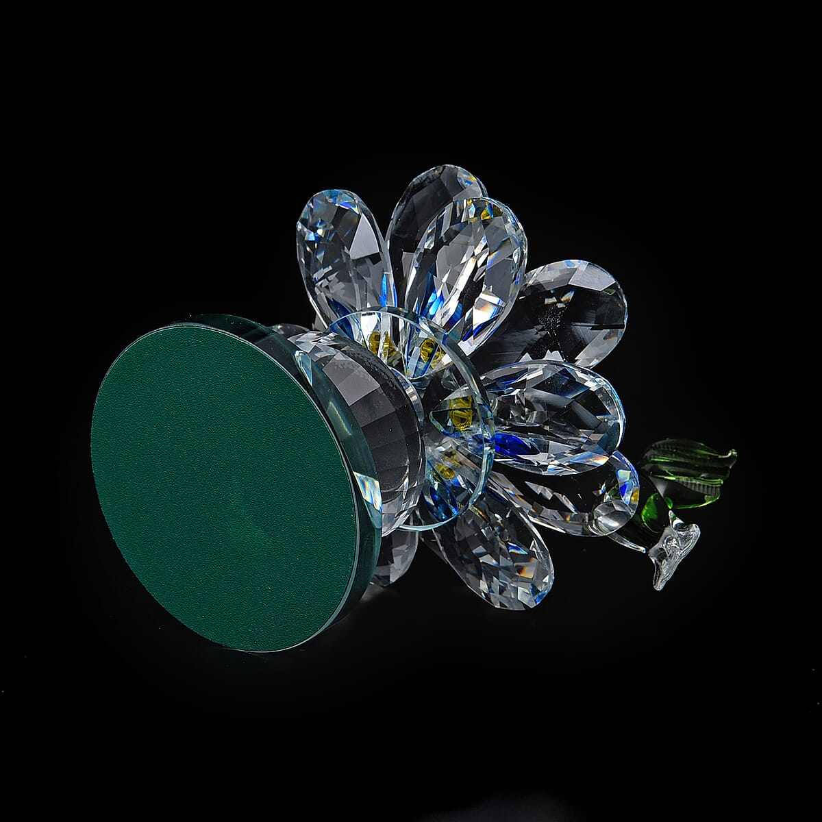 "Home Decorative Crystal Multi Color Lotus  Flower with green bird Material:alloy+glass Weight:265gm Size:4.13*3.93inches" image number 4