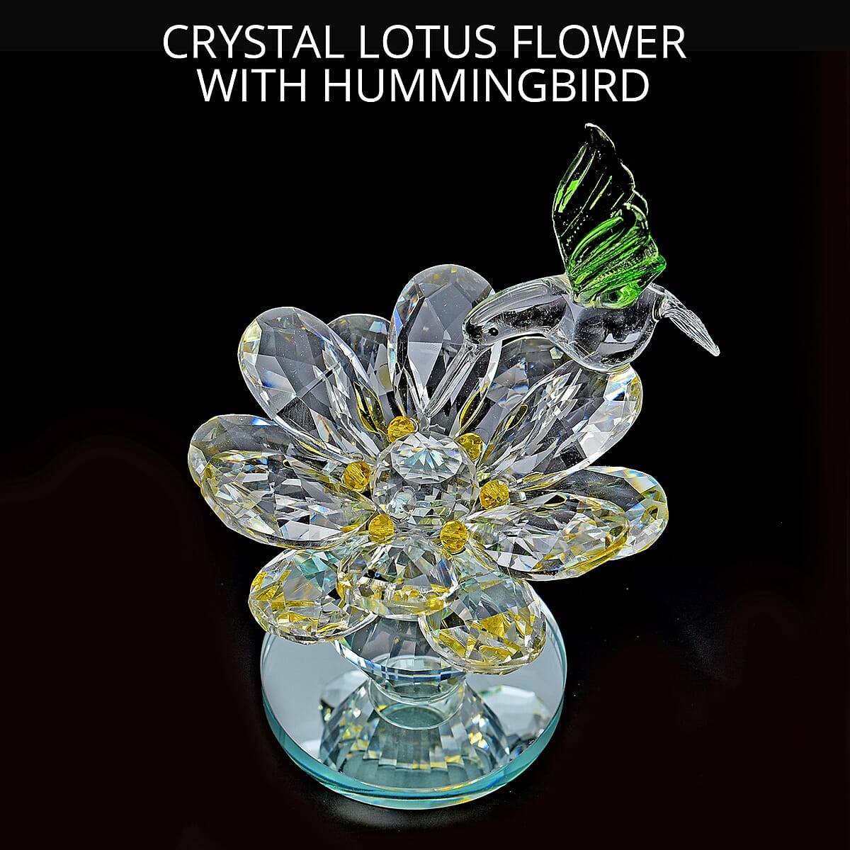 Yellow Glass, Rotatable Crystal Lotus Flower with Hummingbird image number 1
