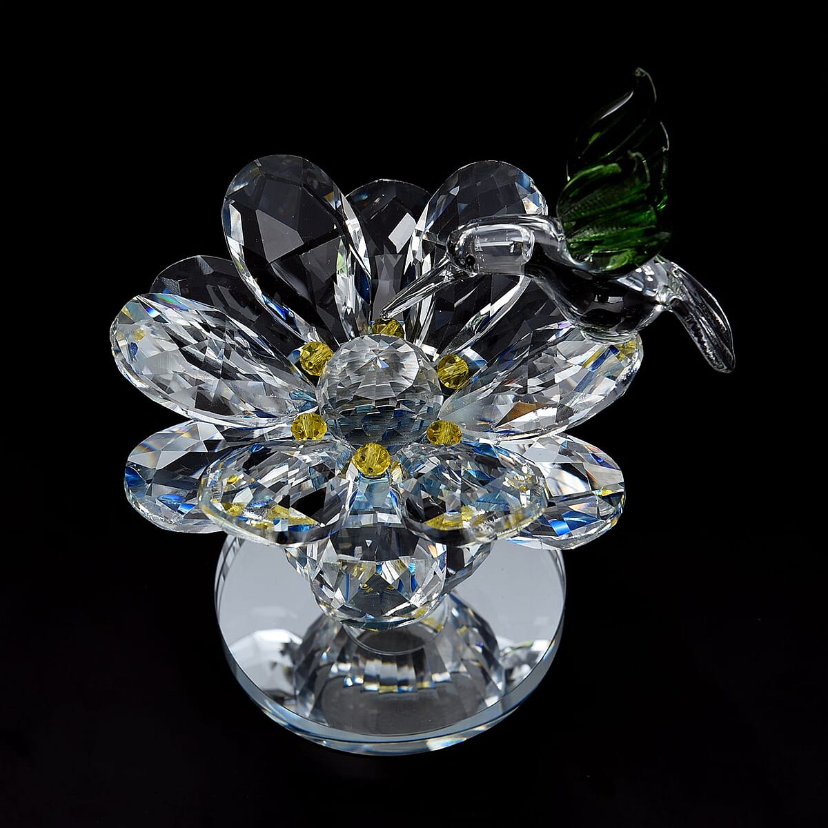 Blue Glass, Rotatable Crystal Lotus Flower with Hummingbird image number 1