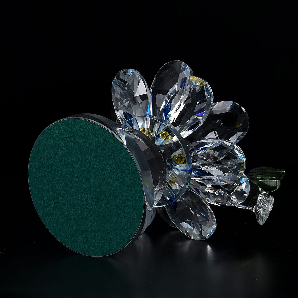 Blue Glass, Rotatable Crystal Lotus Flower with Hummingbird image number 2