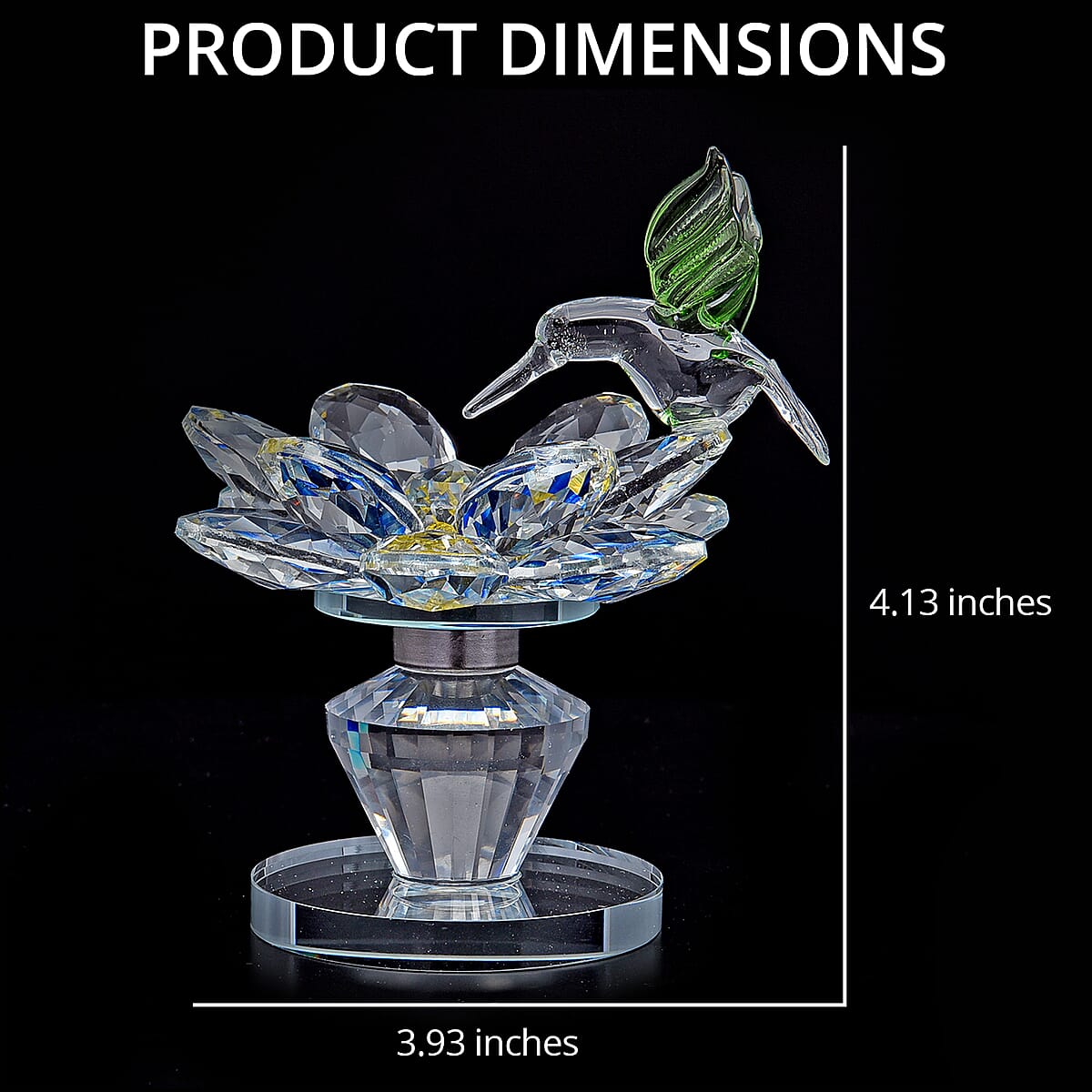 Blue Glass, Rotatable Crystal Lotus Flower with Hummingbird image number 3