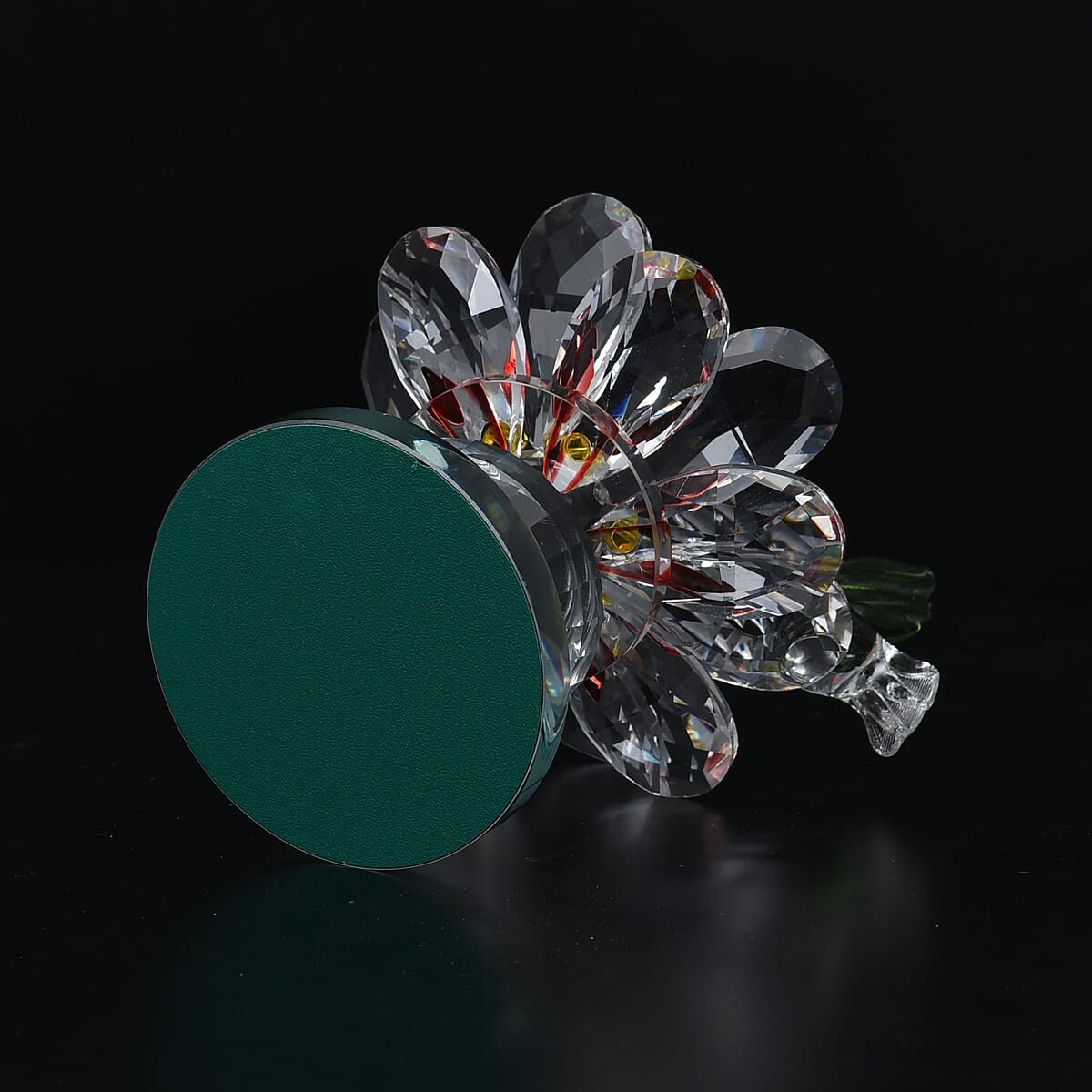 Yellow and Red Glass, Rotatable Crystal Lotus Flower with Hummingbird image number 2