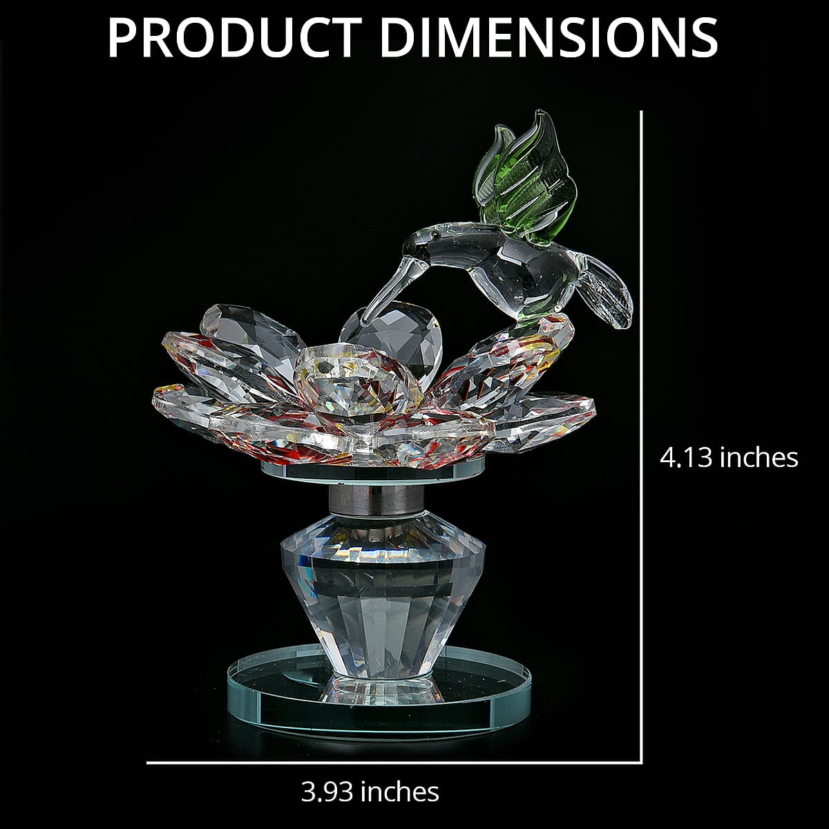 Yellow and Red Glass, Rotatable Crystal Lotus Flower with Hummingbird image number 3